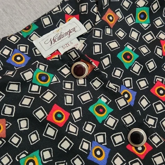 RARE!! Vintage 80's Funky Print Matching Midi Maxi Skirt & Button Up Blouse Set - Picture 15 of 17